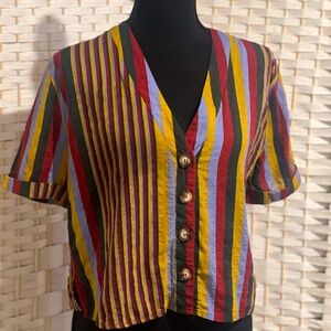 Nasty Gal Striped Cropped Bowling Shirt